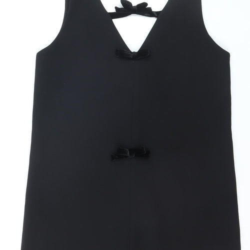 Zara Women Black Bow Shift Dress Size S Sleeveless Party Short