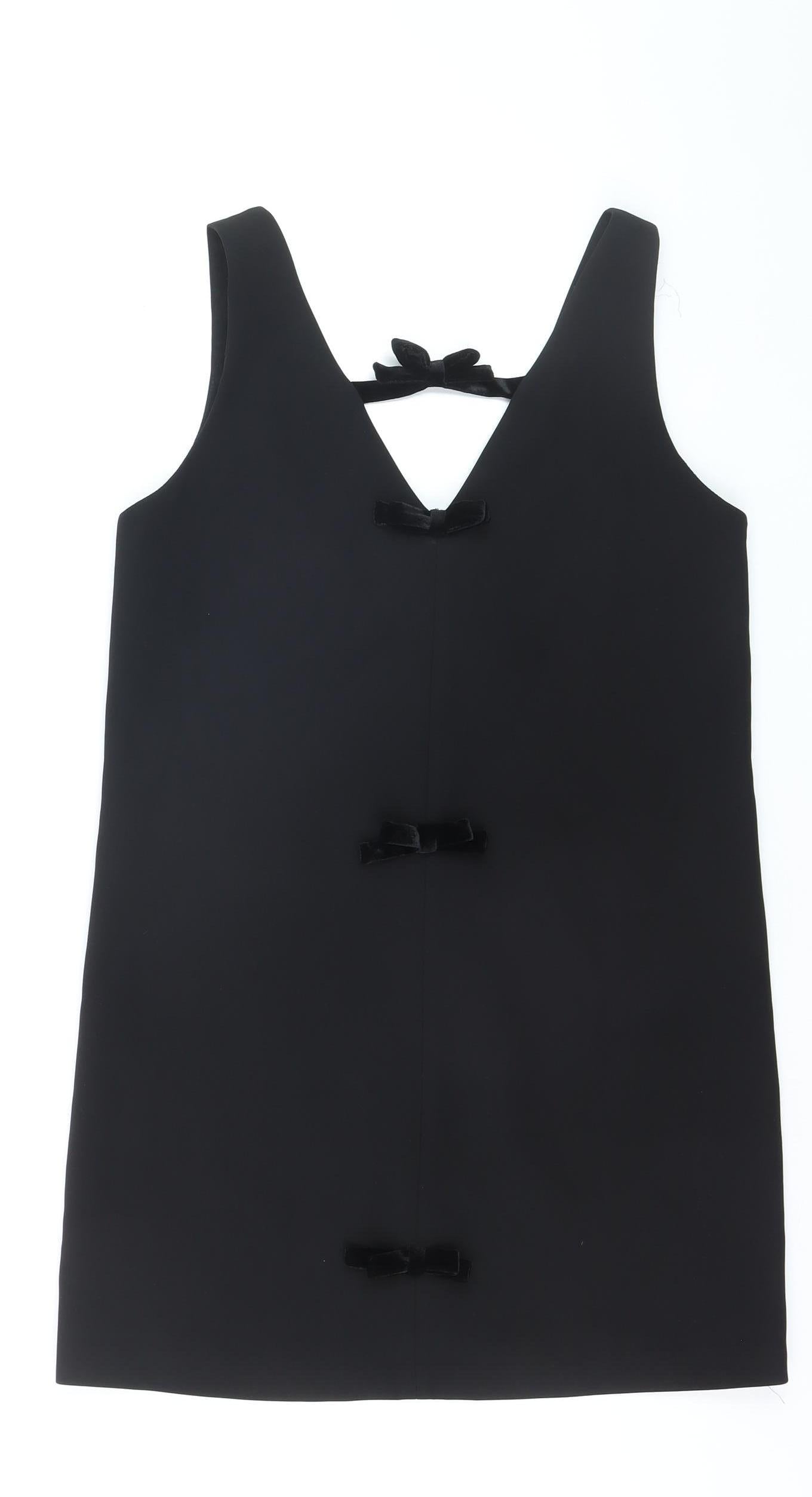 Zara Women Black Bow Shift Dress Size S Sleeveless Party Short