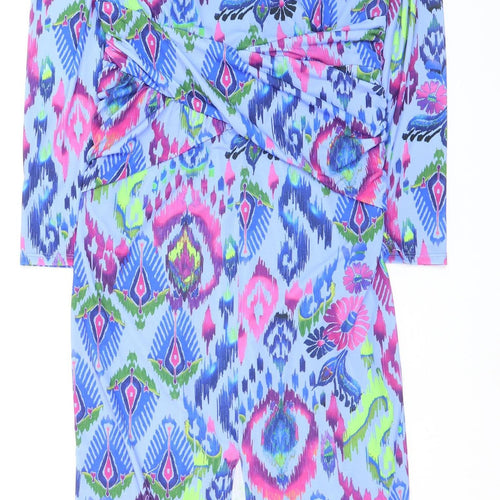 Gallery Womens Blue Geometric Bodycon Knee Dress UK14