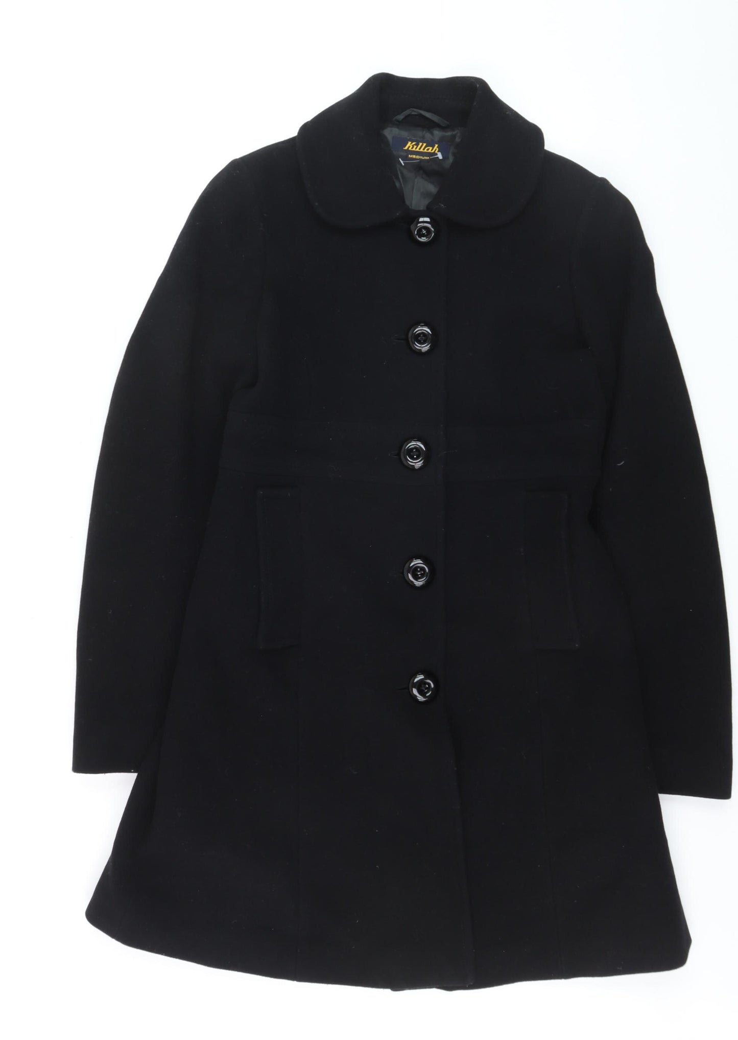 Killah Women's Black Wool Blend Mid-Length Overcoat Size M
