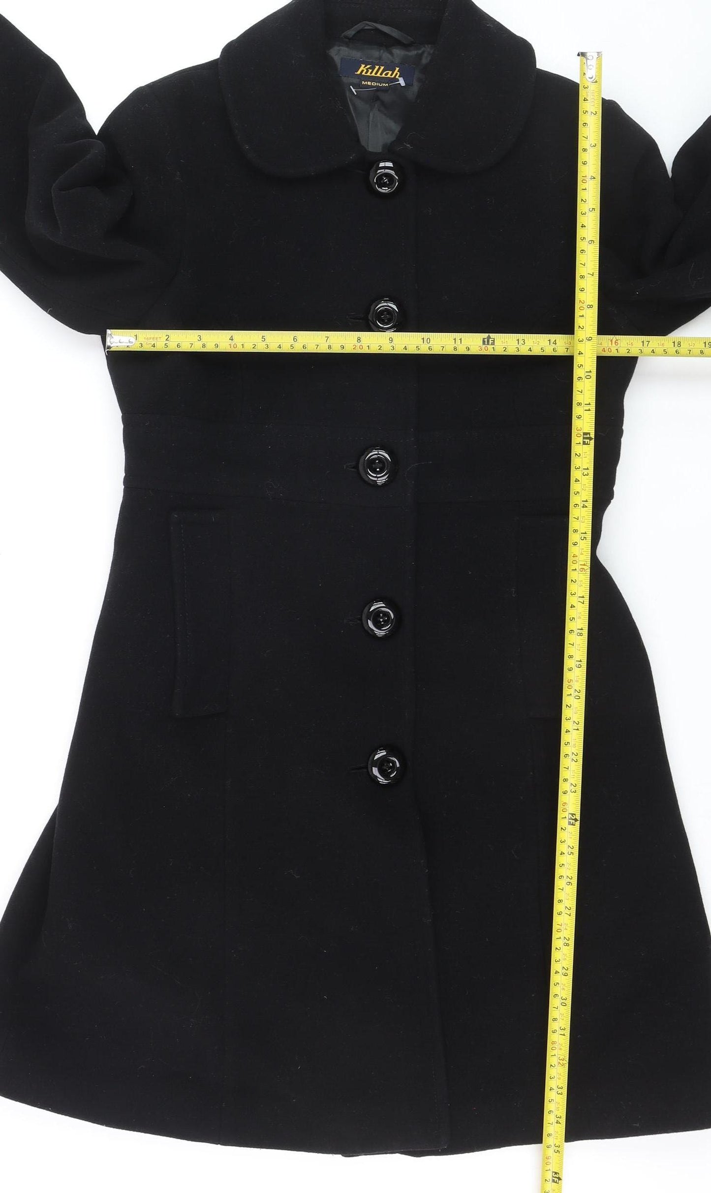 Killah Women's Black Wool Blend Mid-Length Overcoat Size M