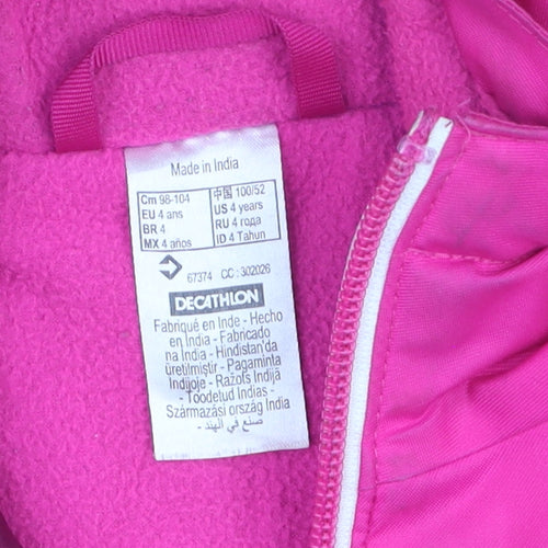 Wedze Girls Pink Ski Jacket 4 Years Hooded Waterproof Winter Coat