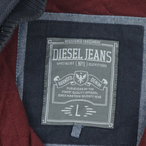 Diesel Jeans Men's Blue Bomber Jacket L Cotton Blend Casual