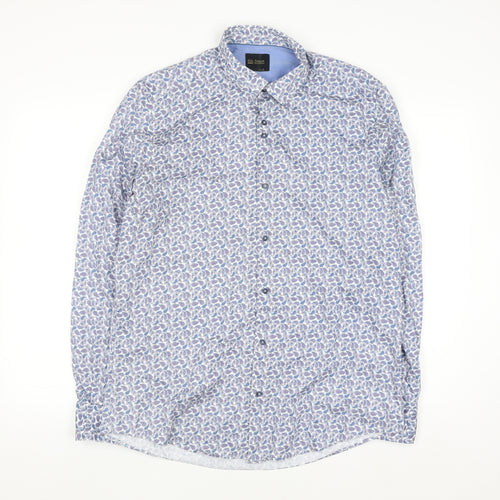 6th Sense Men's Blue Paisley Cotton Long Sleeve Button-Up Shirt L