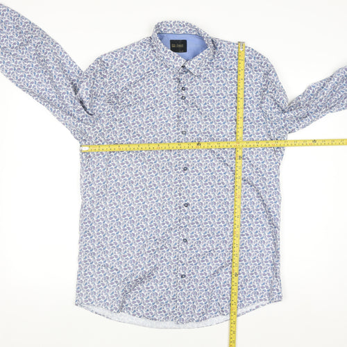 6th Sense Men's Blue Paisley Cotton Long Sleeve Button-Up Shirt L