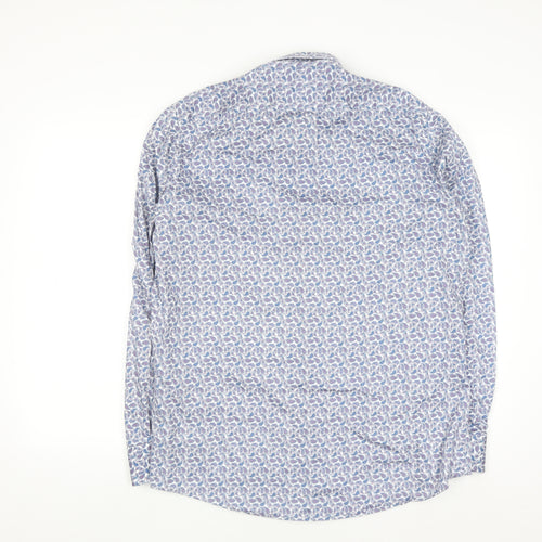 6th Sense Men's Blue Paisley Cotton Long Sleeve Button-Up Shirt L
