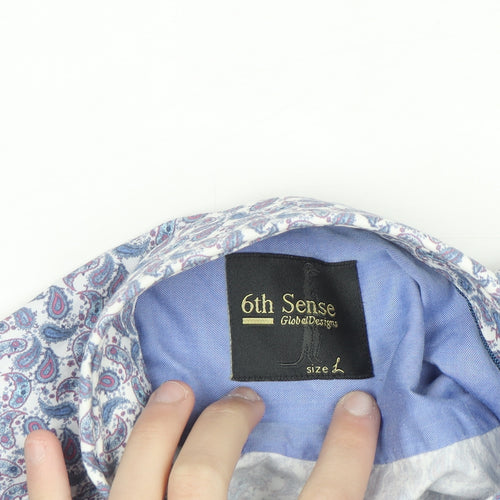 6th Sense Men's Blue Paisley Cotton Long Sleeve Button-Up Shirt L