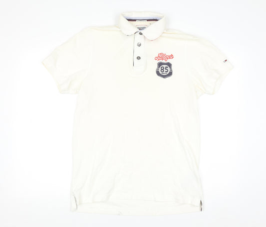 Tommy Hilfiger Denim Men's Ivory Polo Shirt L 100% Cotton Regular Fit