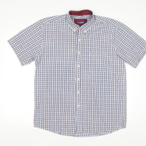 LANGZI Men Blue Check Button-Down Short Sleeve Cotton Shirt XL