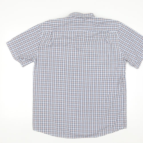LANGZI Men Blue Check Button-Down Short Sleeve Cotton Shirt XL