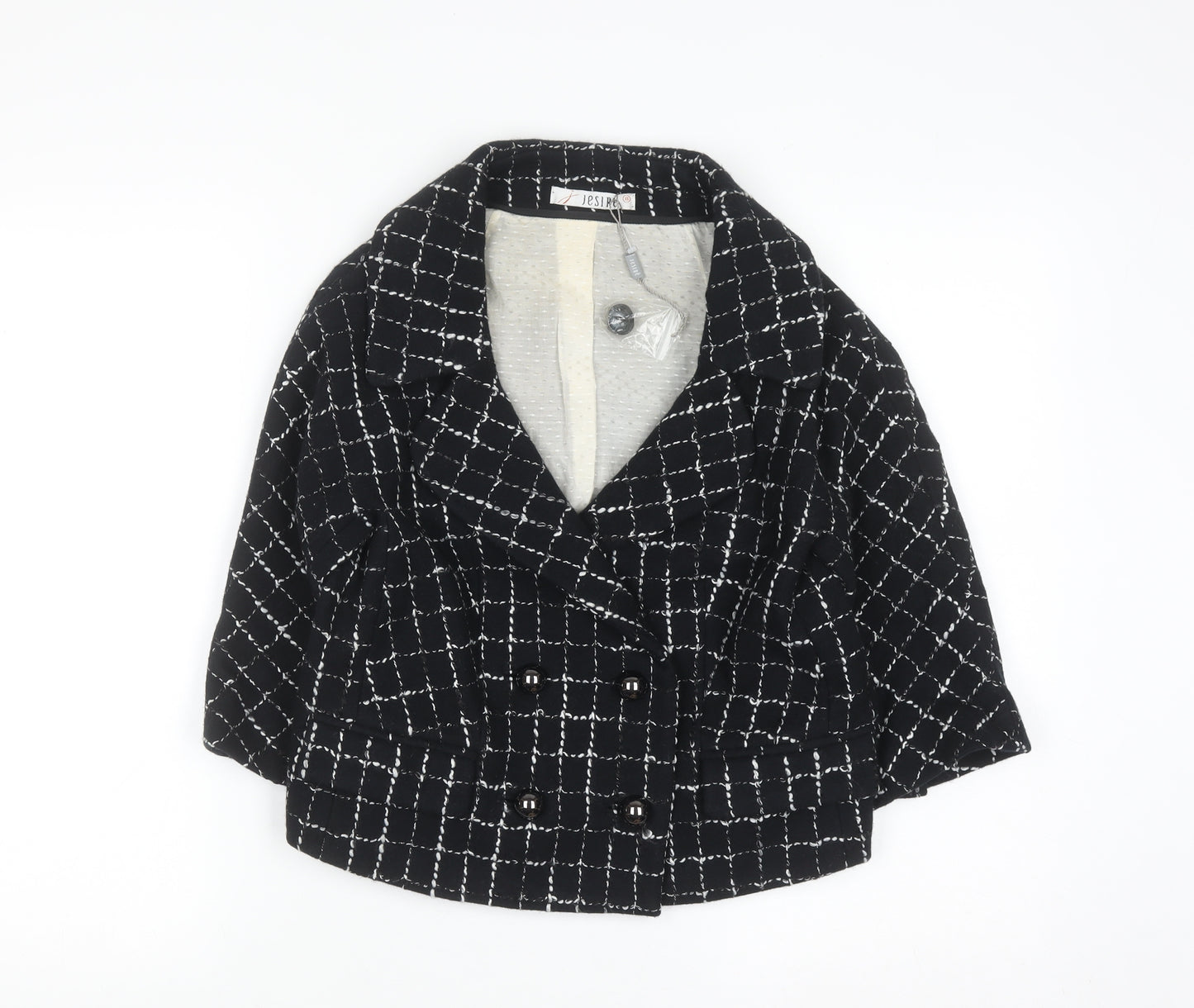 Jesire Women's Black Check Wool Blend Cropped Blazer Size 8