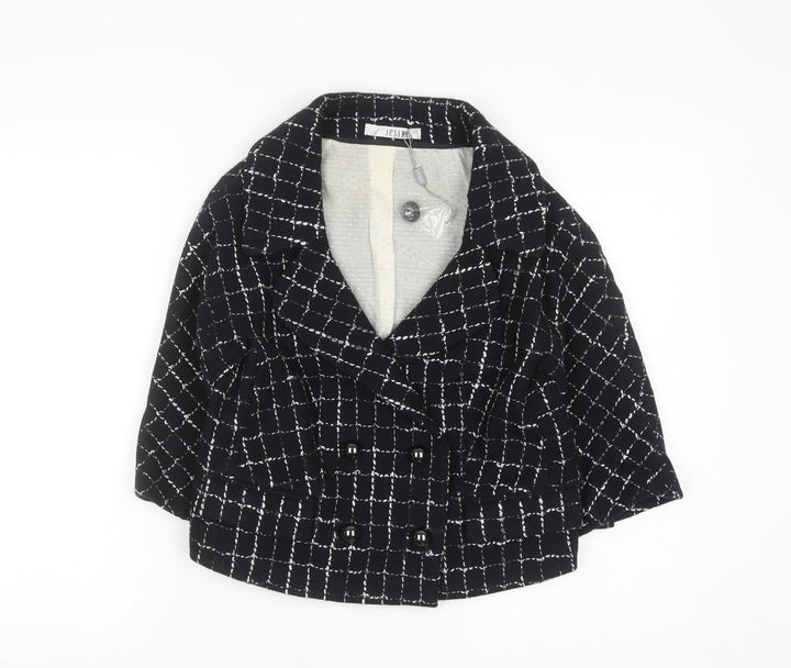 Jesire Women's Black Check Wool Blend Cropped Blazer Size 8