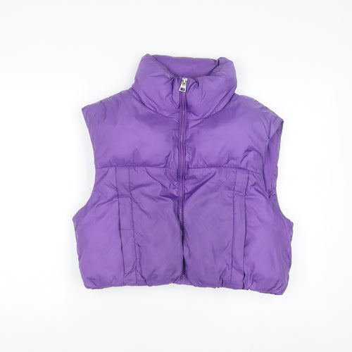 Bershka Womens Purple Cropped Puffer Waistcoat Size 12