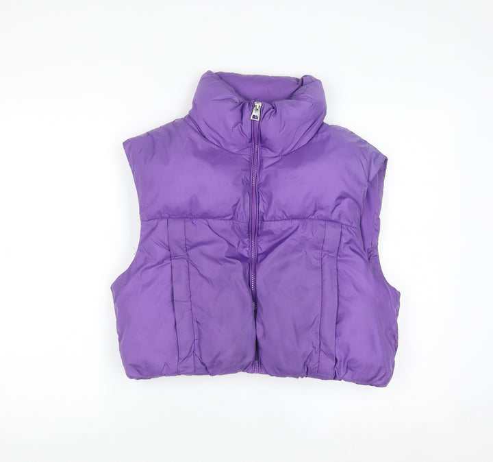 Bershka Womens Purple Cropped Puffer Waistcoat Size 12