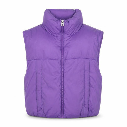 Bershka Womens Purple Cropped Puffer Waistcoat Size 12