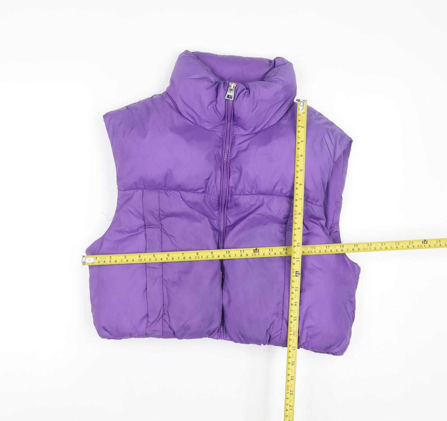 Bershka Womens Purple Cropped Puffer Waistcoat Size 12