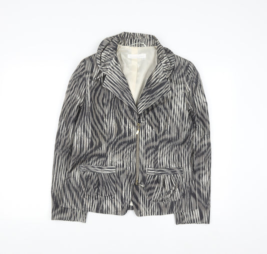 Avantgarde Women Grey Animal Print Single-Breasted Blazer UK 10 Polyester Lined
