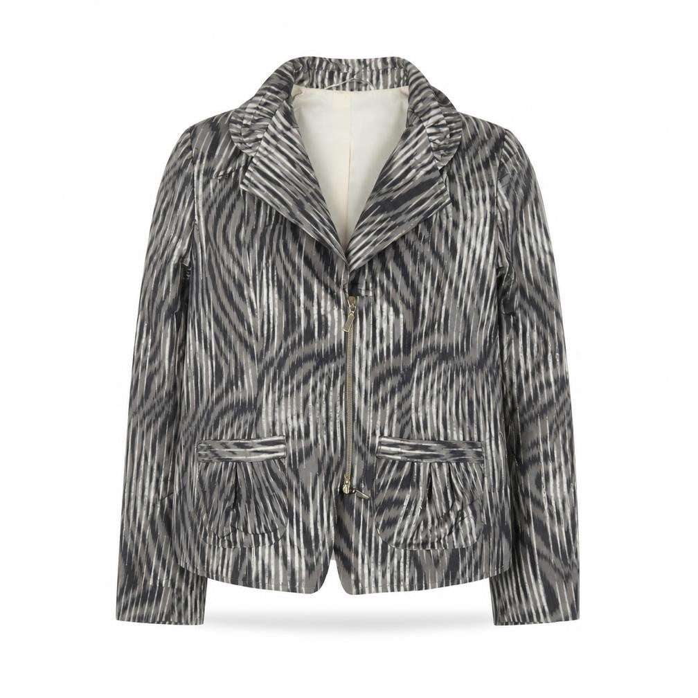 Avantgarde Women Grey Animal Print Single-Breasted Blazer UK 10 Polyester Lined