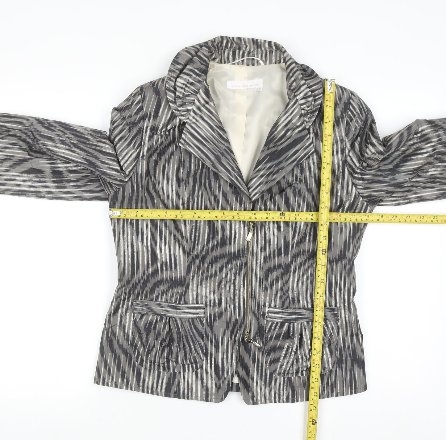 Avantgarde Women Grey Animal Print Single-Breasted Blazer UK 10 Polyester Lined