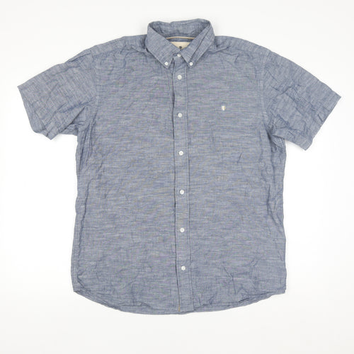 Jack & Jones Men’s Blue Linen Blend Short Sleeve Button-Up Shirt L