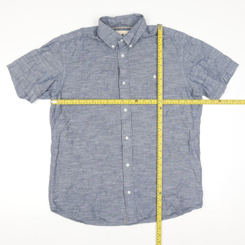 Jack & Jones Men’s Blue Linen Blend Short Sleeve Button-Up Shirt L