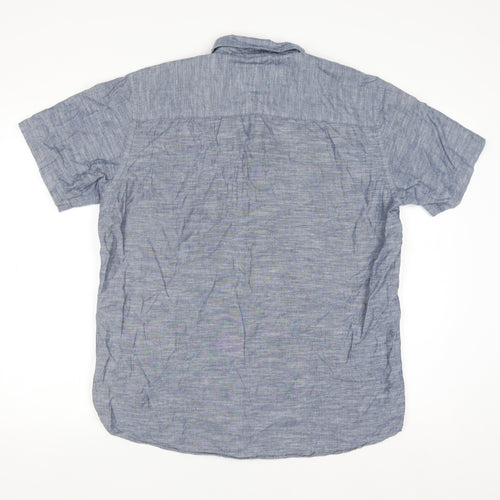 Jack & Jones Men’s Blue Linen Blend Short Sleeve Button-Up Shirt L