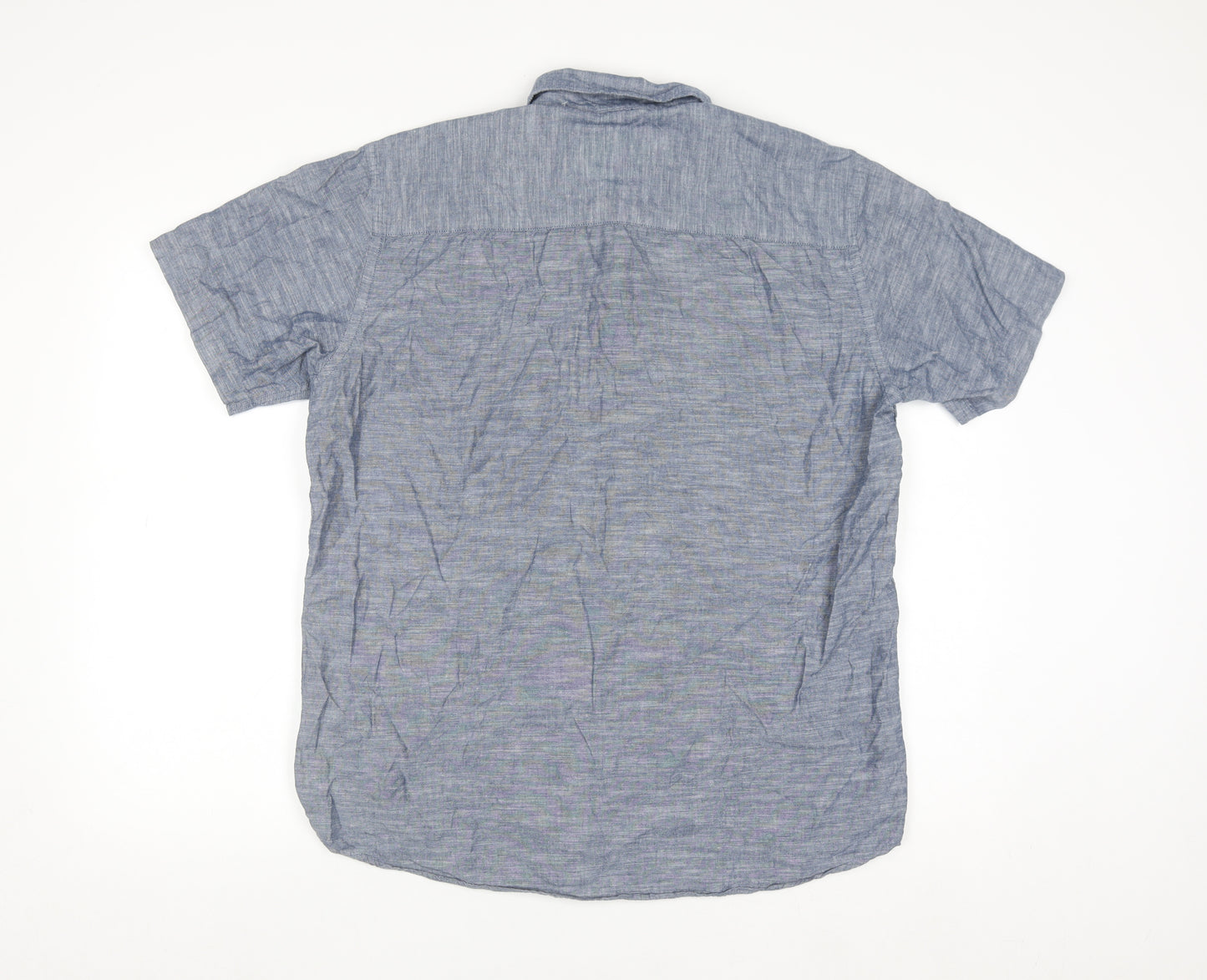 Jack & Jones Men’s Blue Linen Blend Short Sleeve Button-Up Shirt L