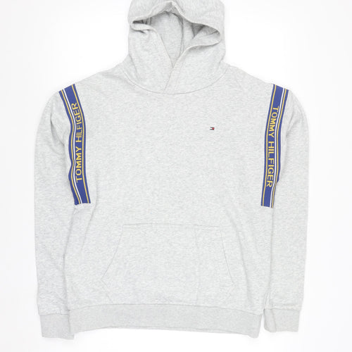 Tommy Hilfiger Boys Grey Pullover Hoodie Size 176 Cotton Blend Logo