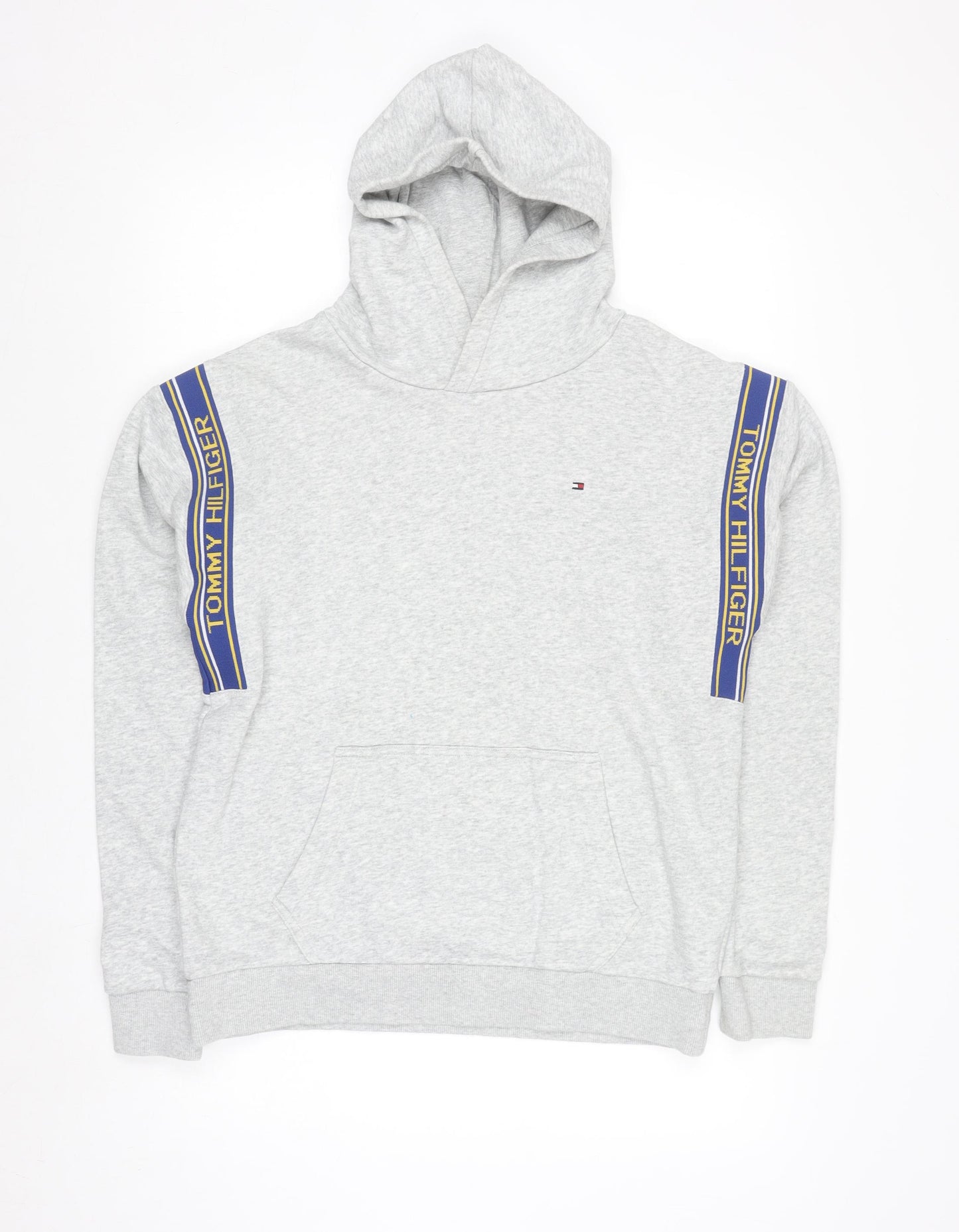 Tommy Hilfiger Boys Grey Pullover Hoodie Size 176 Cotton Blend Logo