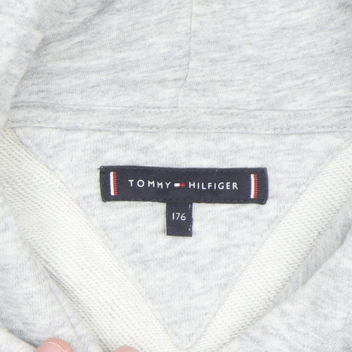 Tommy Hilfiger Boys Grey Pullover Hoodie Size 176 Cotton Blend Logo