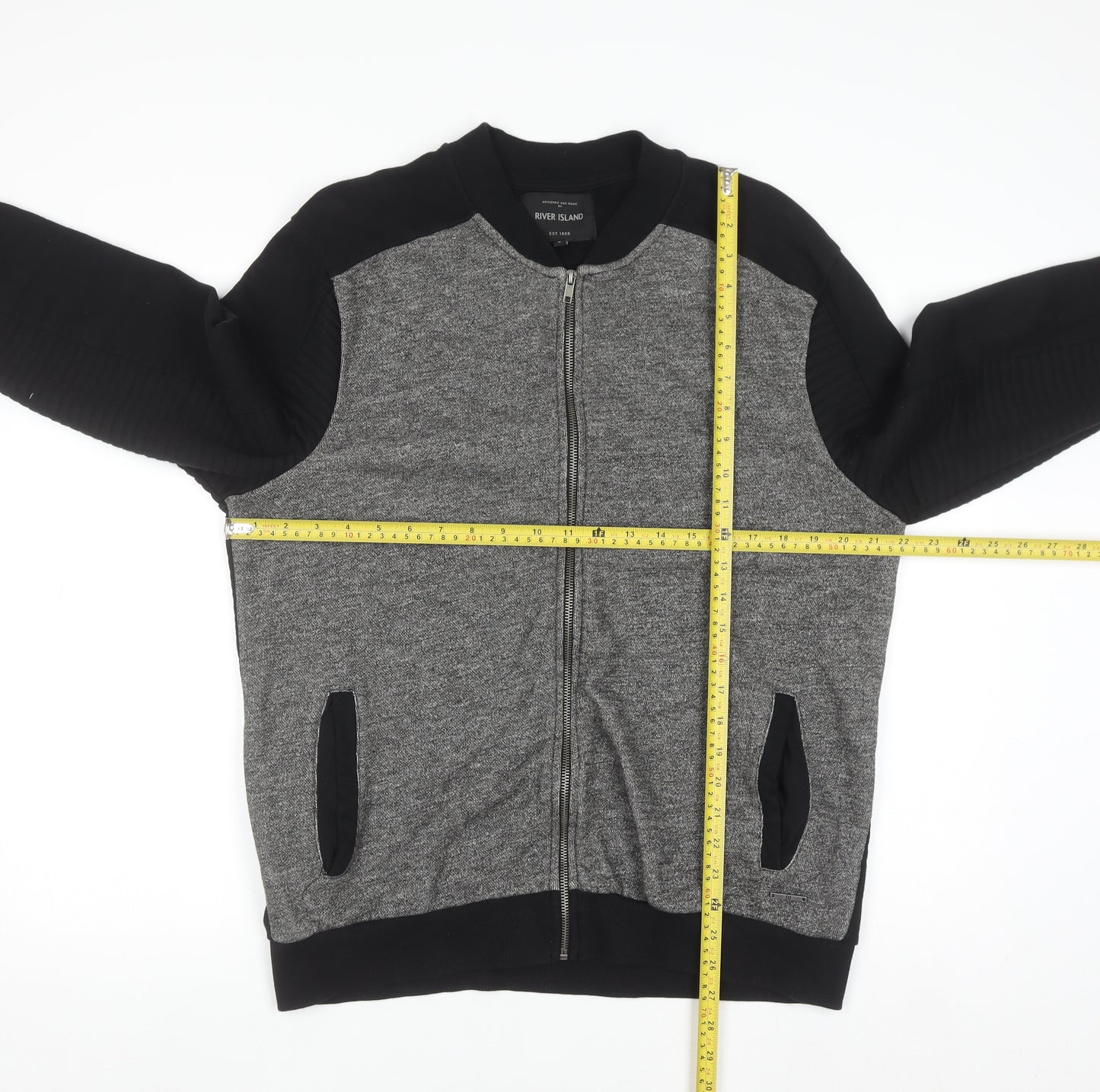 River Island Men's Grey Full Zip Sweatshirt Size L Casual Knit