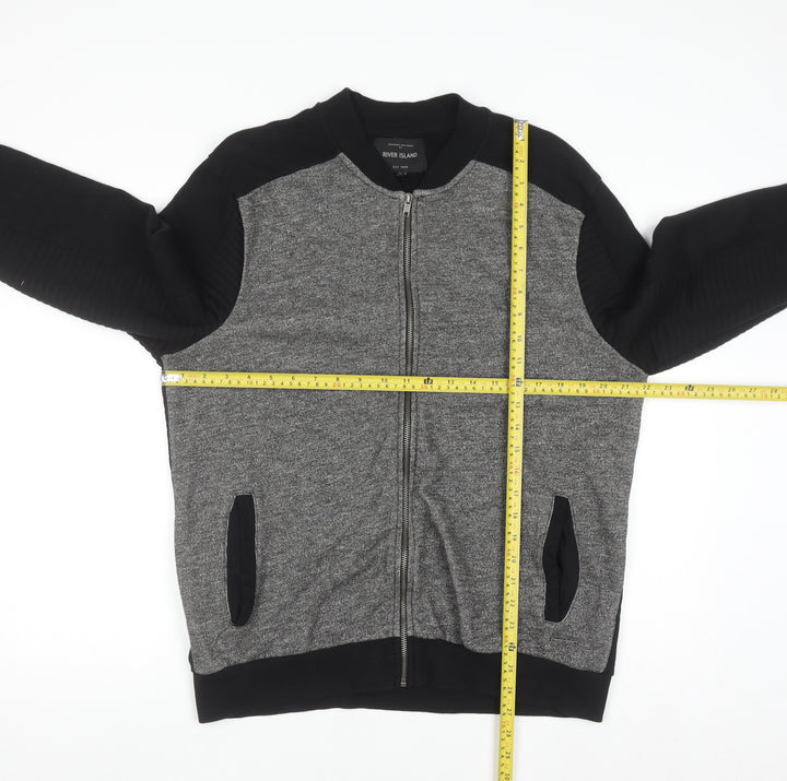 River Island Men's Grey Full Zip Sweatshirt Size L Casual Knit