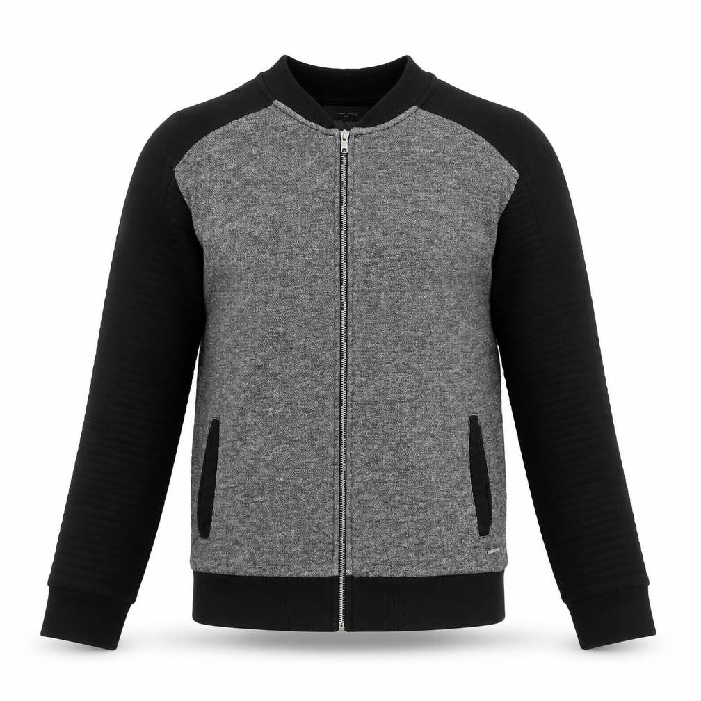 Front view of River Island Men's Grey Full Zip Sweatshirt, size L, Casual Knit