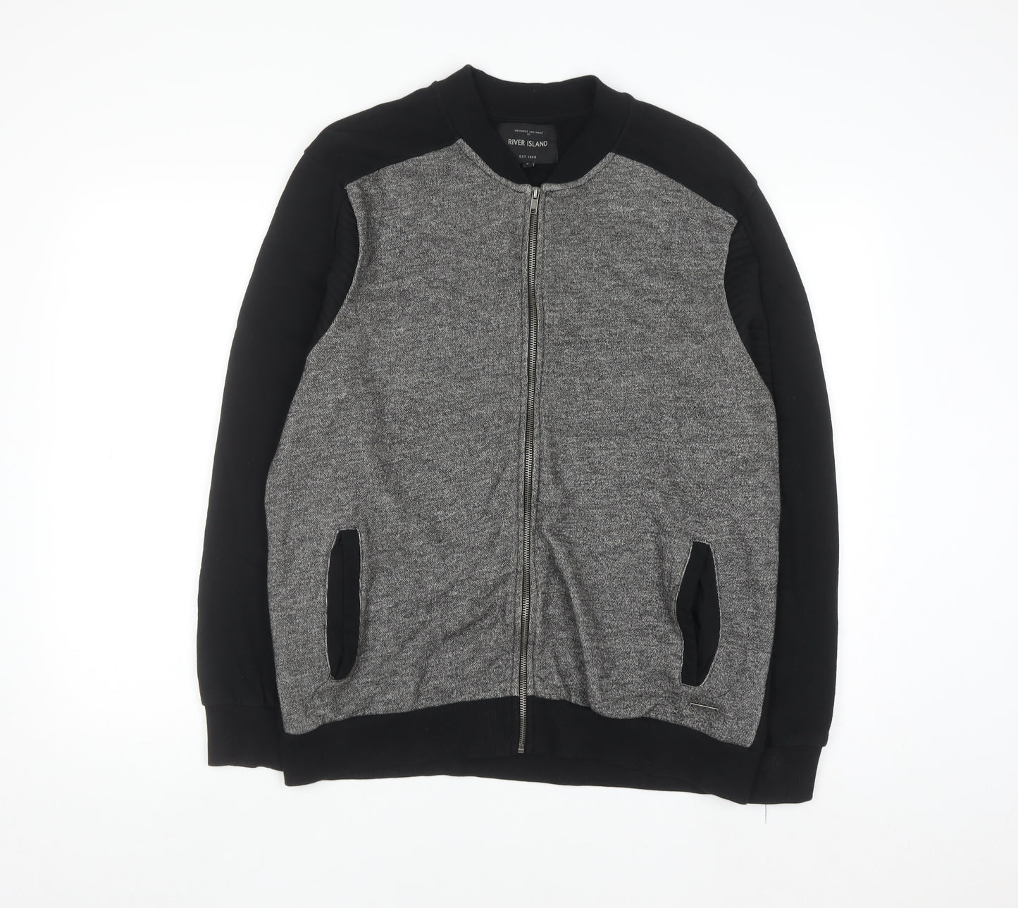 River Island Men's Grey Full Zip Sweatshirt Size L Casual Knit