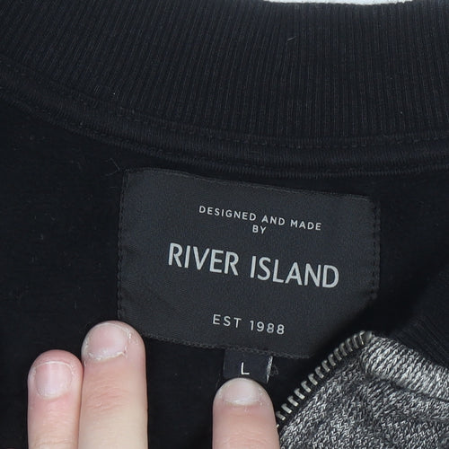 River Island Men's Grey Full Zip Sweatshirt Size L Casual Knit
