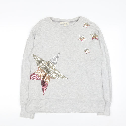 Oasis Womens Grey Sequin Star Long Sleeve Pullover Sweatshirt Size S