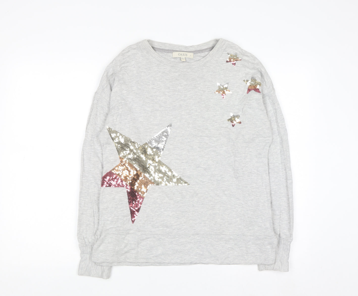 Oasis Womens Grey Sequin Star Long Sleeve Pullover Sweatshirt Size S