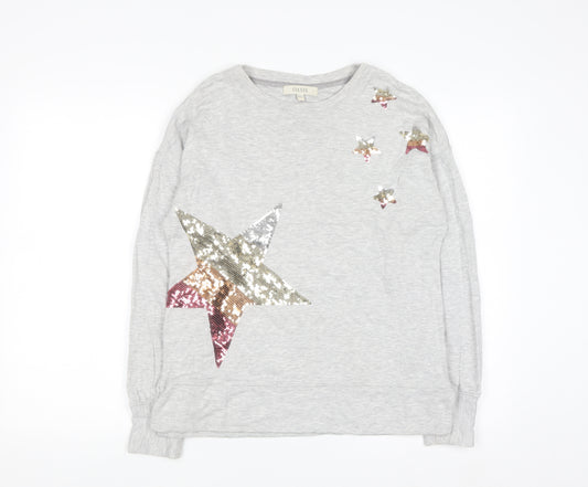 Oasis Womens Grey Sequin Star Long Sleeve Pullover Sweatshirt Size S
