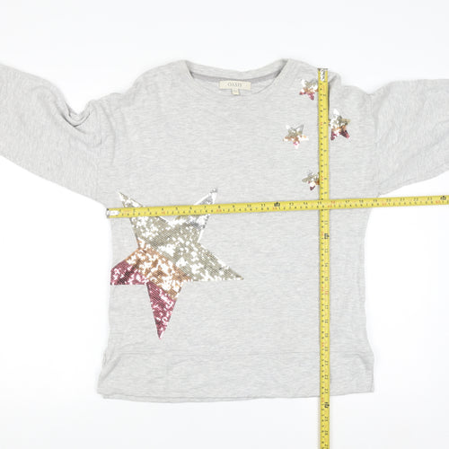 Oasis Womens Grey Sequin Star Long Sleeve Pullover Sweatshirt Size S