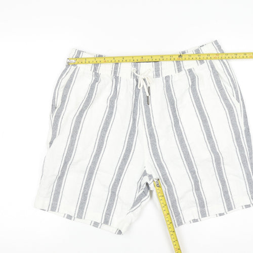 Next Men's White Striped Chino Shorts L Casual Drawstring Cotton