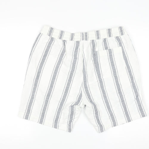 Next Men's White Striped Chino Shorts L Casual Drawstring Cotton
