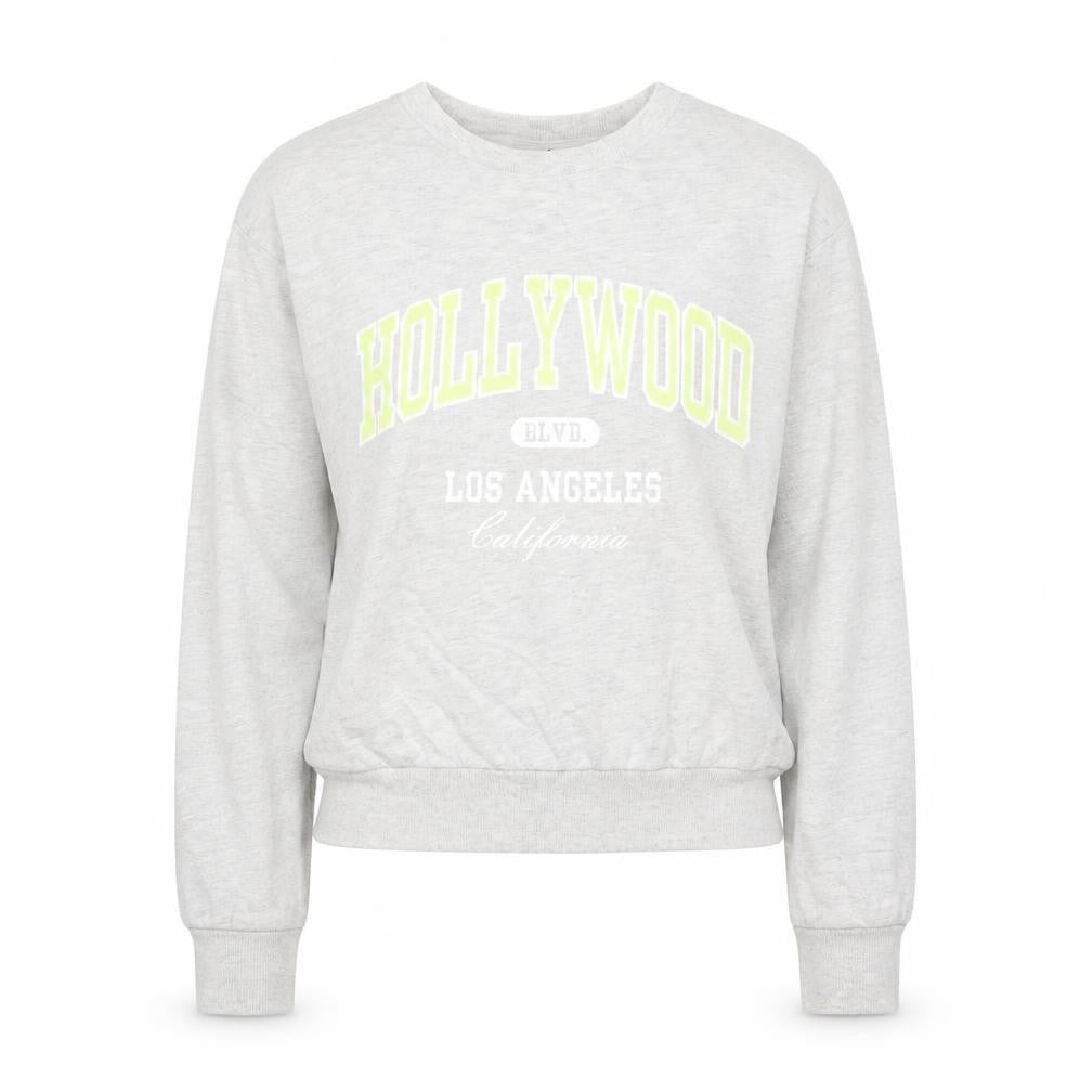 Front view of H&M Divided Women's Grey Hollywood Print Pullover Sweatshirt, size S