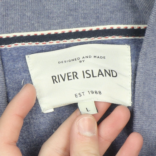 River Island Mens Blue Knit Button Cardigan Sweatshirt L