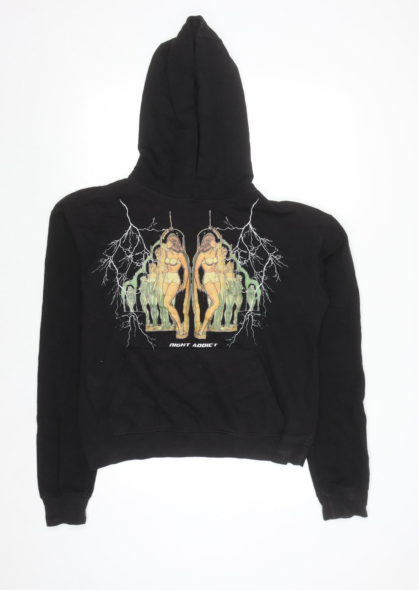 Night Addict Men's Black Pullover Hoodie S Graphic Print Fleece