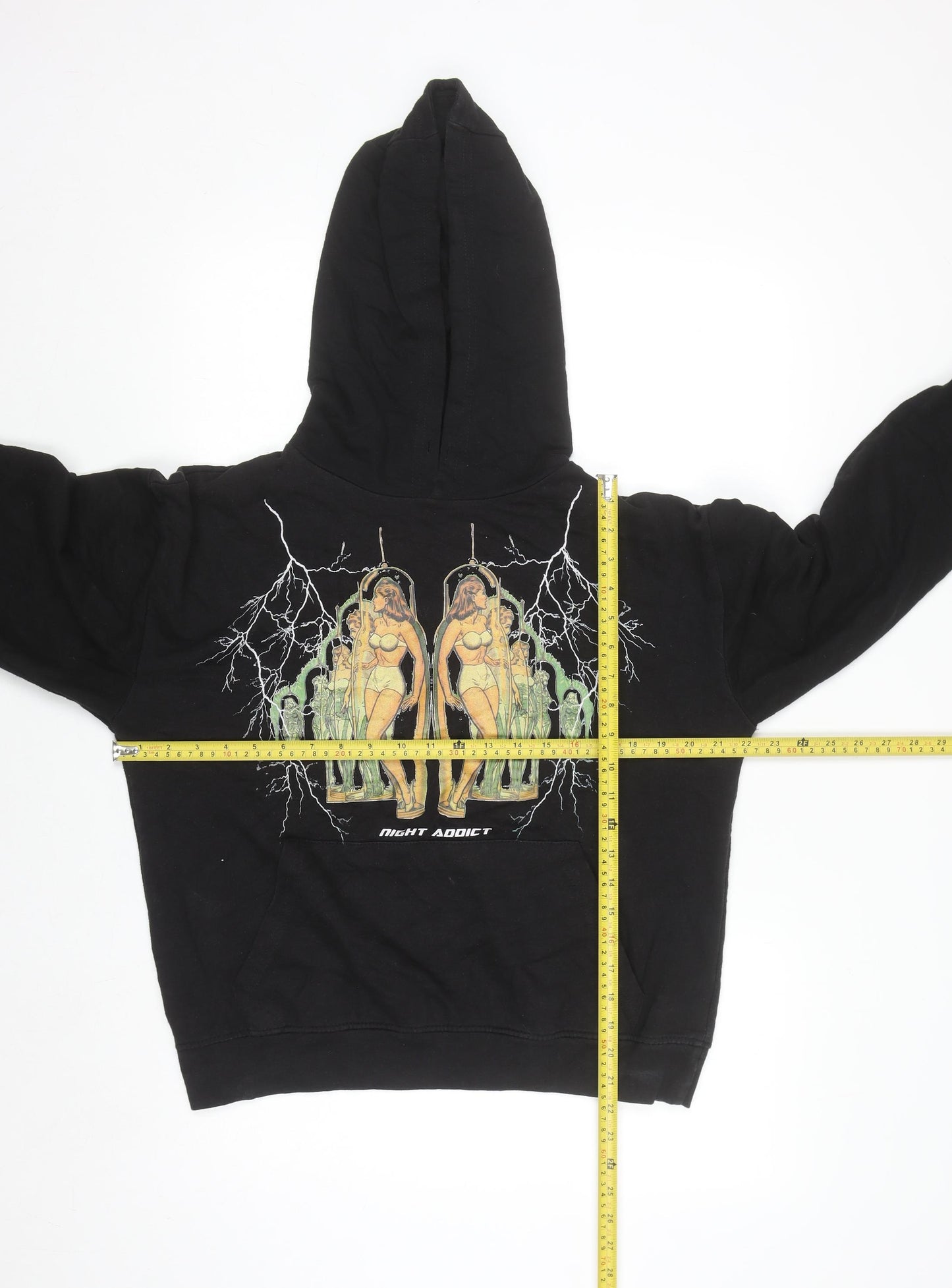Night Addict Men's Black Pullover Hoodie S Graphic Print Fleece
