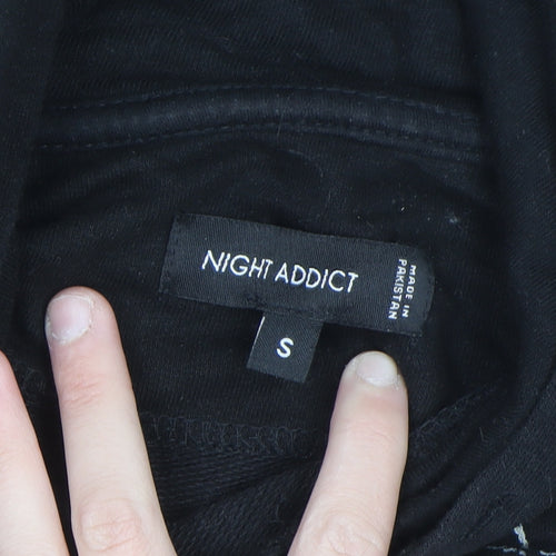 Night Addict Men's Black Pullover Hoodie S Graphic Print Fleece