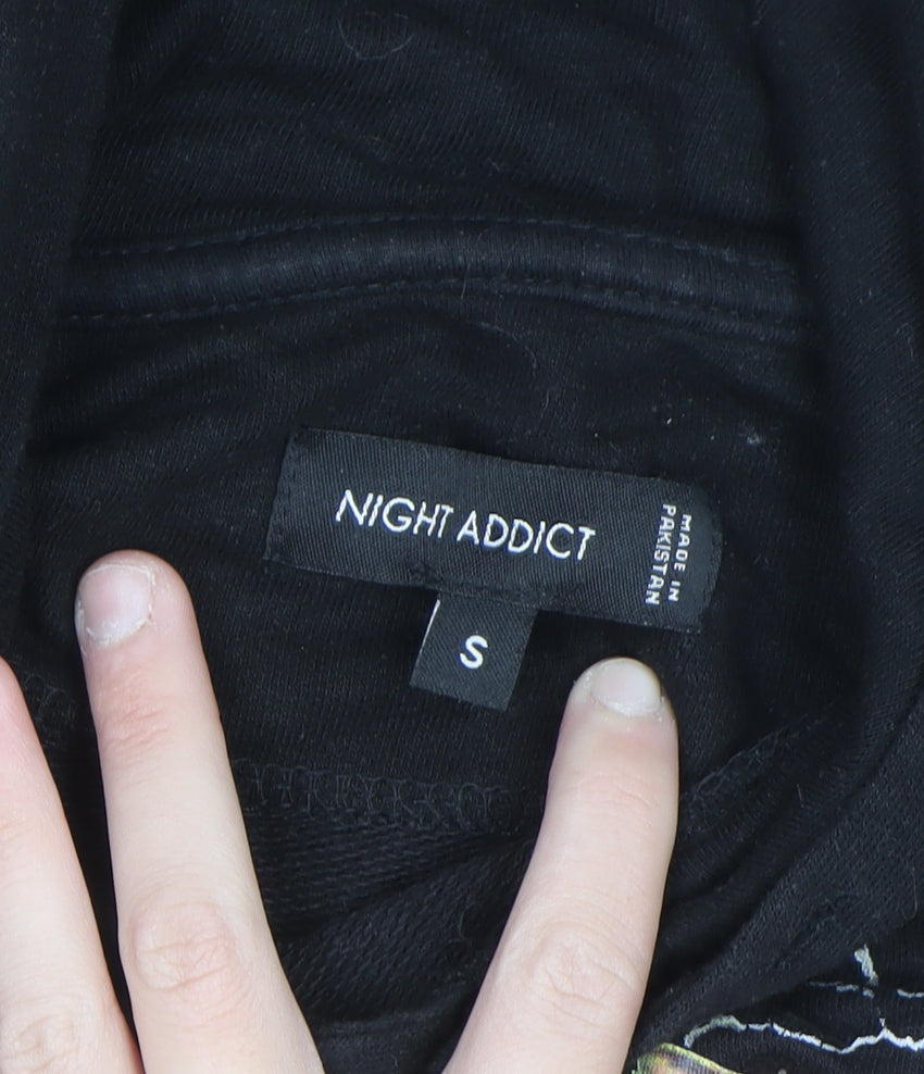 Night Addict Men's Black Pullover Hoodie S Graphic Print Fleece
