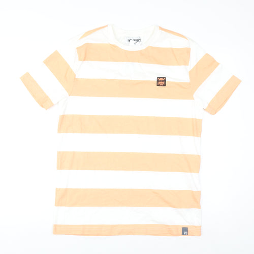 Paul Calvin Men's Coral White Stripe Cotton T-Shirt Medium