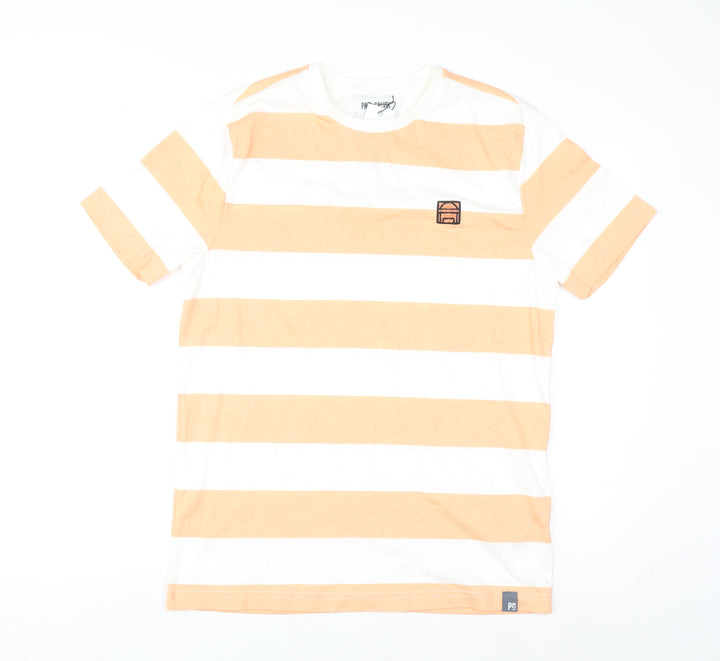 Paul Calvin Men's Coral White Stripe Cotton T-Shirt Medium