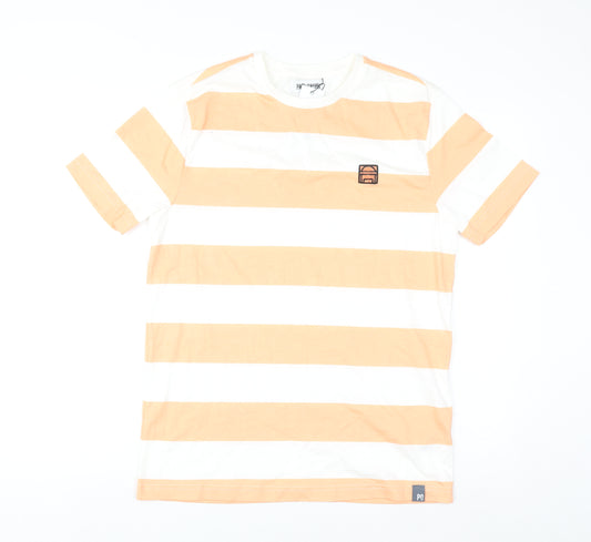 Paul Calvin Men's Coral White Stripe Cotton T-Shirt Medium